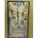 Gianni, watercolour, Italian Street scene. Signed. 30 x 16cm