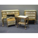 A continental painted serpentine shaped dressing table, a small chest, a table and a magazine