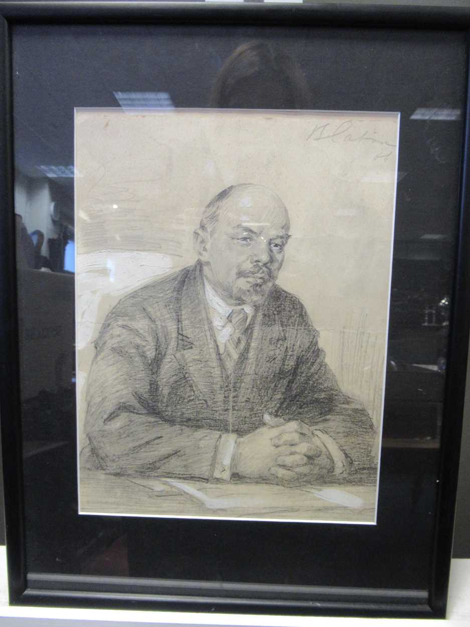 A pair of portraits of Lenin, one pencil, dated 1966, 21 x 28cm, signed and dated (upper right); the - Image 4 of 7