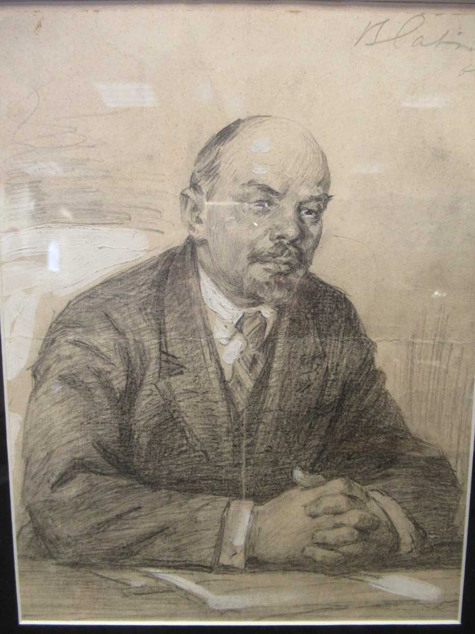 A pair of portraits of Lenin, one pencil, dated 1966, 21 x 28cm, signed and dated (upper right); the - Image 3 of 7