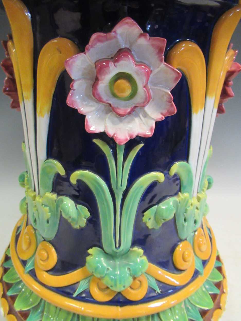 Minton majolica jardiniere stand converted to a light, impressed mark, 46cm high (top broken) - Image 3 of 14