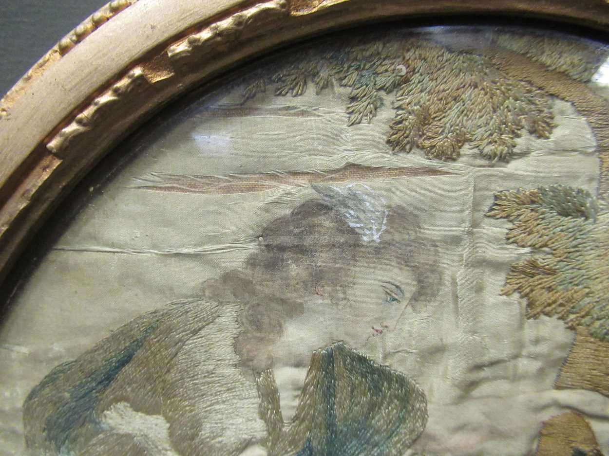 A 19th century needlework picture of deer, 20 x 30 cm, a silk 'Shakespeare' picture, 29 x 24 cm, and - Image 8 of 13