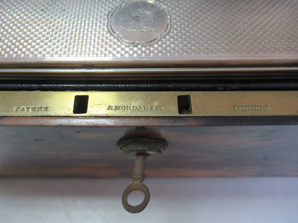 A coromandel fitted travelling dressing table box marked S.Mordan & Co, with brass plate engraved - Image 2 of 10