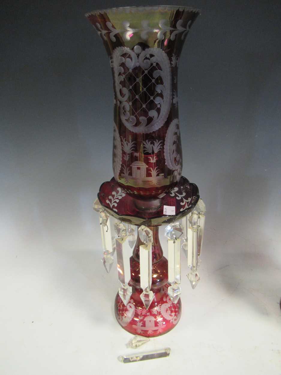 A pair of red glass candle lustres, 45cm high - Image 2 of 8