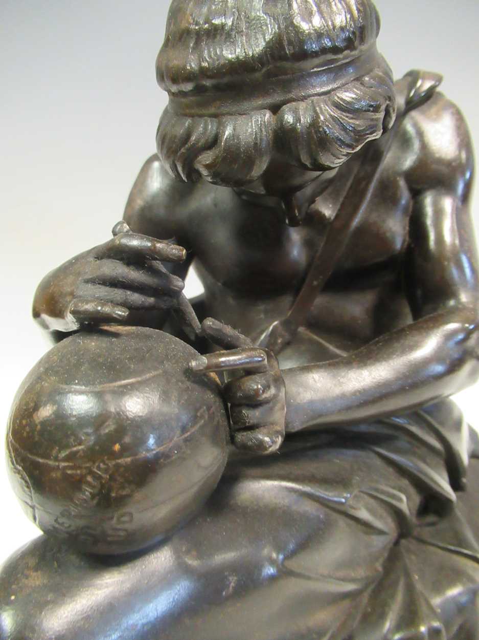 Spelter figure of the Geographer, on wooden base. - Image 6 of 8