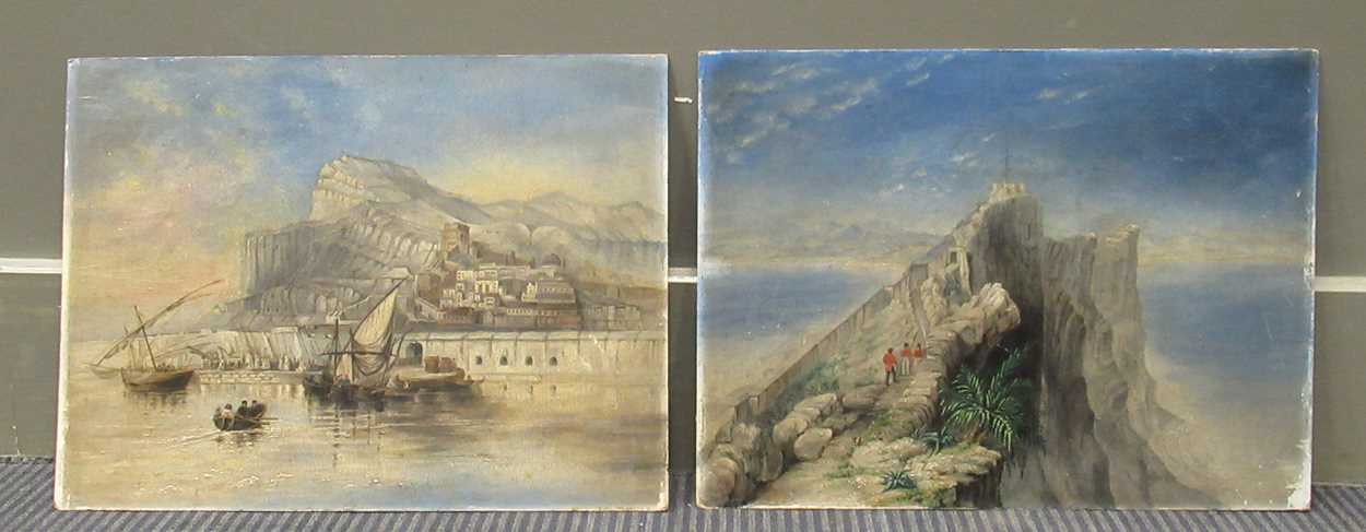 Edward W Poley (exh. 1883-1908) Two views of Gibraltar - Landing Place; and Signal Station, signed