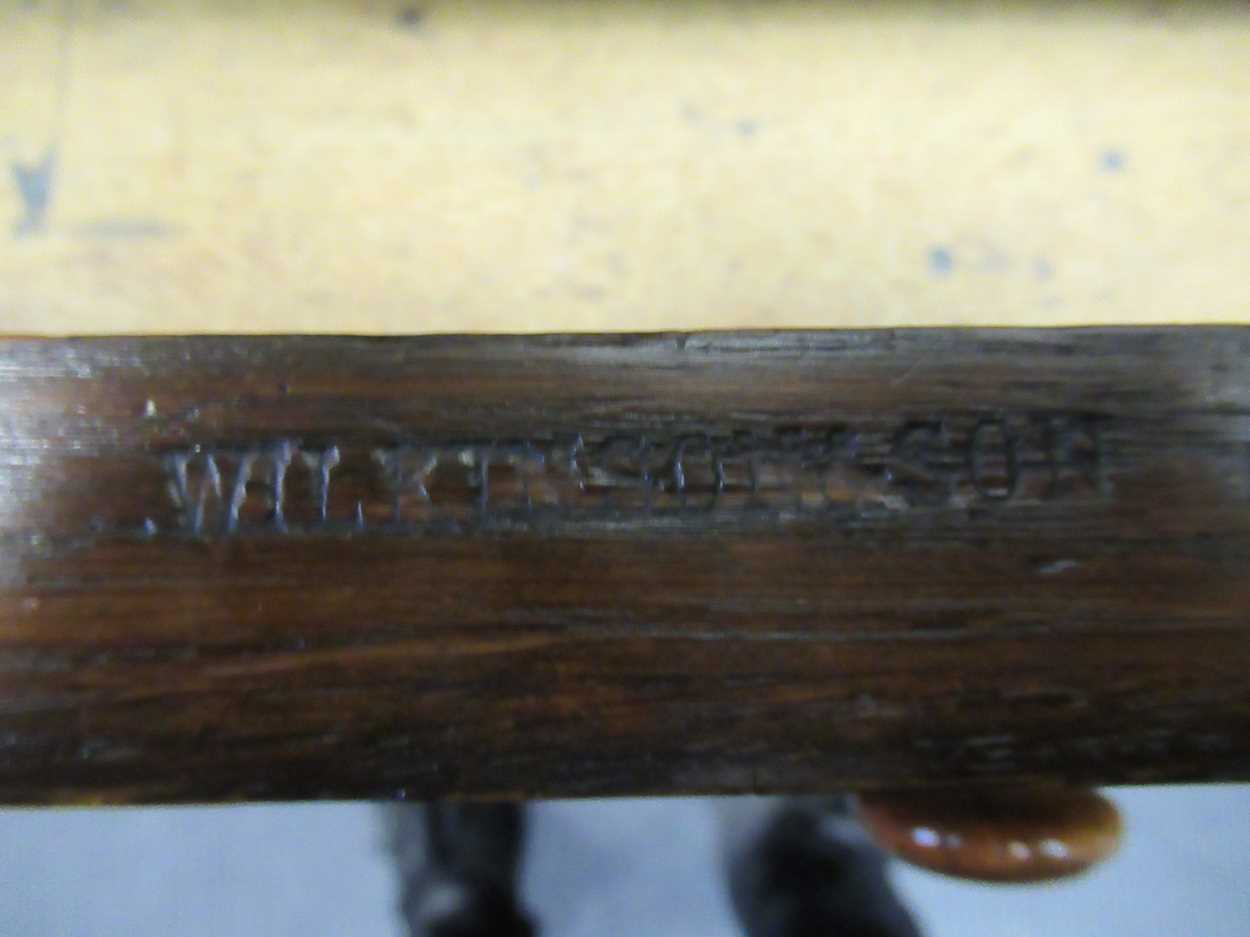 A late Victorian oak twin pedestal writing desk stamped "1209 Wilkinson & Son 8 Old Bond Street" the - Image 3 of 9