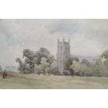 Five traditional watercolours: English School, 19th Century, a Somerset church, watercolour; River