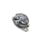 A fancy diamond cluster ring, estimated approximate total diamond weight 0.50ct, size M, unmarked,