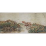 I WILLIAMS, cows on a path, watercolour, signed lower left 17.5 x 61cm (Frame measures 53 x 87cm)