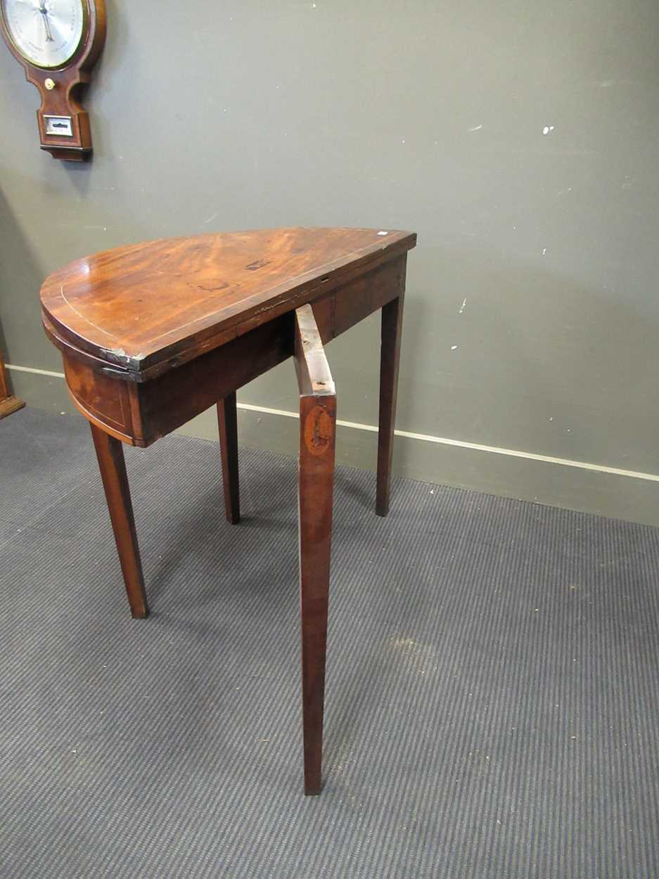 A 19th mahogany demi lune fold over top tea table 73 x 92 x 43cm - Image 2 of 10