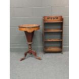 A Victorian walnut trumpet work table 75cm high and 47cm diameter together with an early 20th