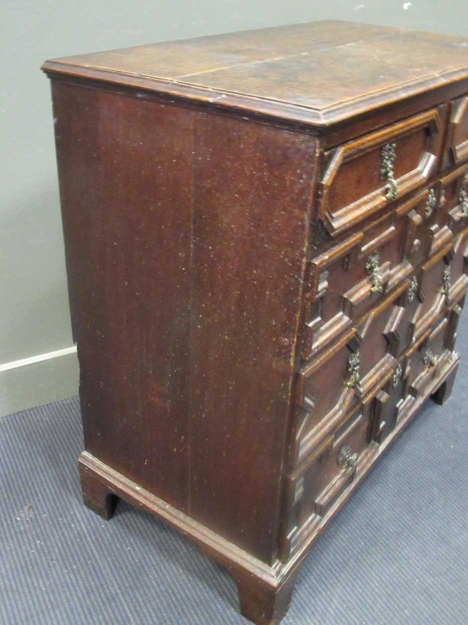 A Charles II and later chest of two short over three long drawers on bracket feet, 92 x 90 x 48cm - Image 3 of 8