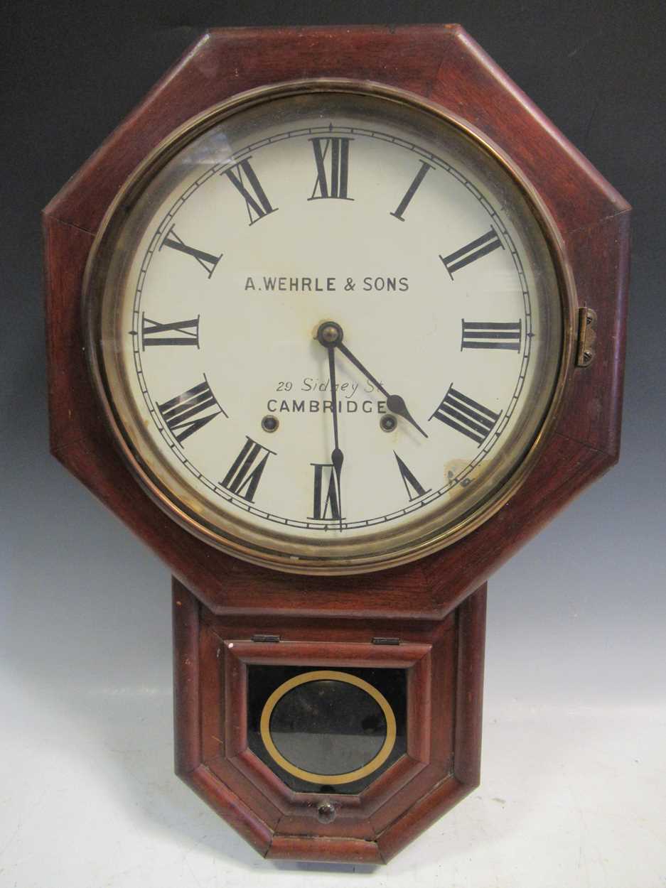 A 19th century wall clock, the dial inscibed 'A. Wehrle & Sons, Cambridge', 59cm high