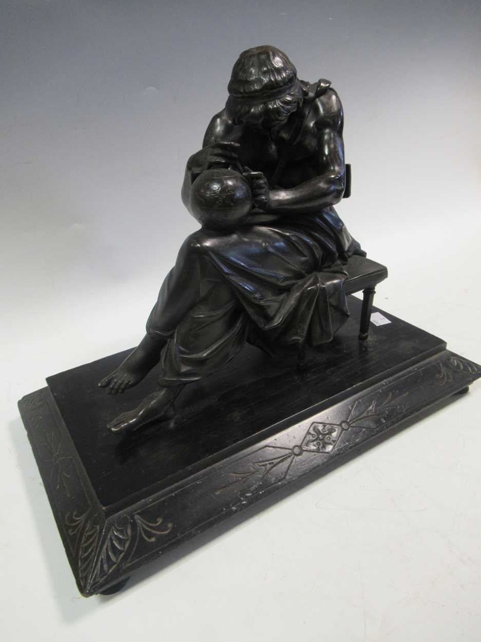 Spelter figure of the Geographer, on wooden base. - Image 2 of 8