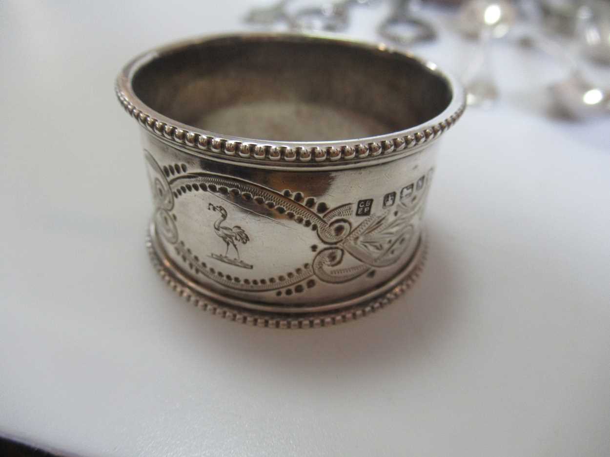 A quantity of silver napkin rings and small dishes 11.9ozt gross, together with a silver plated - Image 7 of 8
