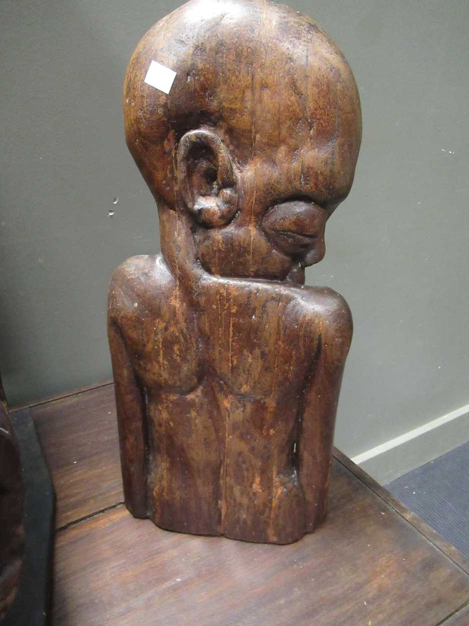 A Makonde tree of life carving on stand 70cm high together with a Bamileke carving of a face - Image 4 of 11
