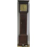 An oak 30 hour brass faced long case clock, maker Worcester