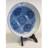 A Chinese provincial blue and white saucer dish Possibly late Ming (Swatow) 20cm diameter