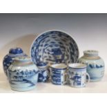 Two Chinese blue and white export tankards; four Chinese blue and white ginger jars and a Chinese