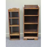 An oak four shelf bookcase, 122 x 51 x 27.5cm; another, 110 x 36 x 27.5cm (2)