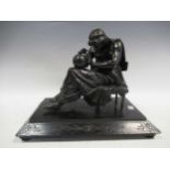 Spelter figure of the Geographer, on wooden base.