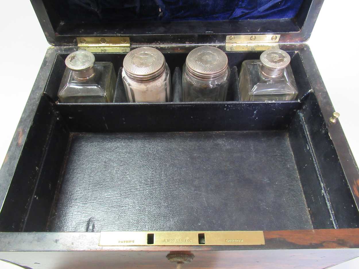 A coromandel fitted travelling dressing table box marked S.Mordan & Co, with brass plate engraved - Image 7 of 10