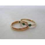 An emerald and diamond half hoop style ring, hallmarked 18ct gold, weight 2.3g, together with a