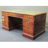 A Georgian style mahogany pedestal desk 77 x 156 x 86cm