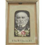 W E Gladstone, a woven Stevengraph portrait 15 x 10cm & Russian scene - Napoleon's flight, 1811 17 x