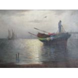 20th century Greek school, A fisherman returning to shore, signed indistinctly (lower right), oil on