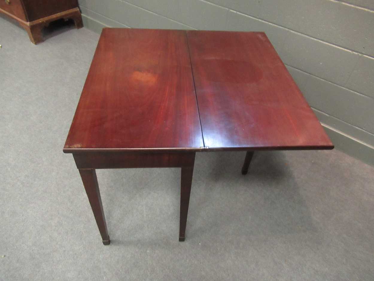 A set of four Regency mahogany dining chairs together with a mahogany fold-over top tea table - Image 2 of 7