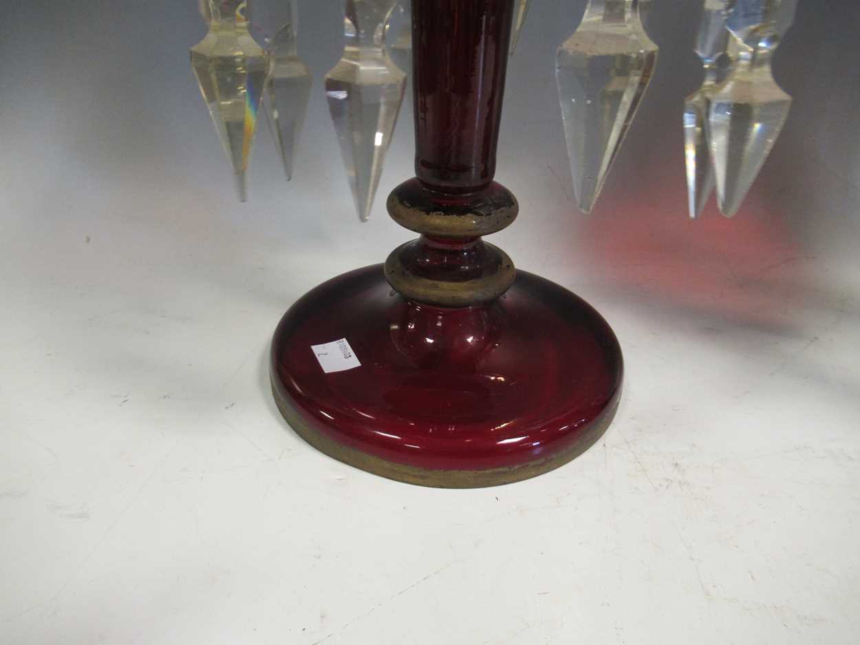 A pair of Bohemian red glass lustres, with gilt decoration, 40cm high - Image 9 of 9