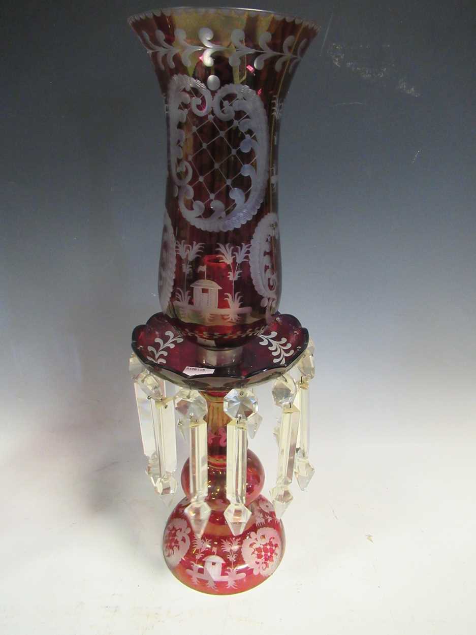 A pair of red glass candle lustres, 45cm high - Image 3 of 8