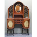 An Edwardian mahogany and satinwood dome topped cabinet, 194 x 130 x 44 cm