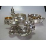 A collection of silver condiments, bowls etc 20.6ozt gross together with some silver plated flatware