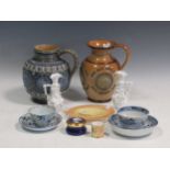 A good collection of decorative ceramics and glassware, including Doulton stonewares, Worcester
