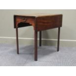 A George III mahogany pembroke table, the rectangular hinged top with single end drawer on four
