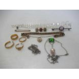 A collection of jewellery including, three hallmarked 22ct gold wedding bands, gross weight 12.1g, a