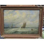 R. Bridgehouse 1862, marine scene with boats, signed, oil on canvas, 24.5 x 35cm; and another