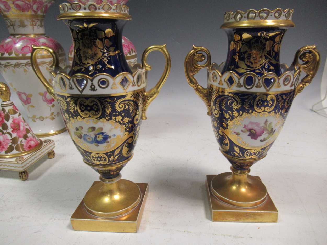 A garniture of Worcester vases with script marks, two pairs of 19th century Staffordshire - Image 4 of 22