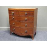 A 19th century mahogany bow front chest of two short over three long drawerrs on splayed feet 107