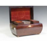 A good 19th century bombé tea caddy with specimen wood inlaid top