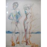 Baron Avro Manhattan, male and female nude study, signed ‘Manhattan’ (lower left), watercolour and