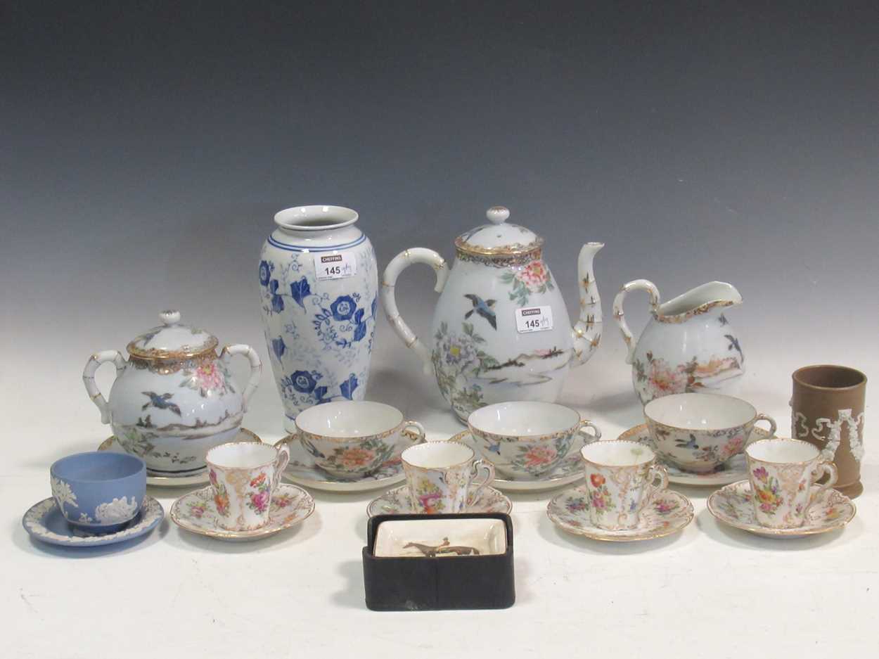 A Japanese tea set, Victorain plates, Dresden cups and saucers