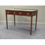 An Edwardian mahogany side table with two frieze drawers on square tapered legs 79 x 107 x