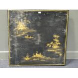 A black and gold painted Chinoiserie table top, 90 x 92cmCondition report: Condition is poorTop very