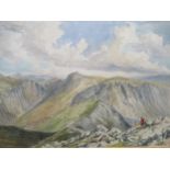 Robert C D Lowry (1924-2011) Climbers, Eagle Crag, Borrowdale, watercolour, signed, artist's label