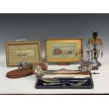 A Jaguar car mascot, an Art Deco set of escargot eaters, two electroplate ladles etc.