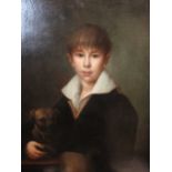 Follower of John Opie, half-length portrait of a boy with his pet dog, oil on canvas (unframed),